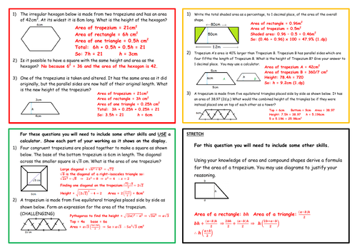 Area of a Trapezium Worksheets