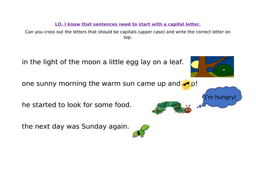 the hungry caterpillar capital letters and full stops