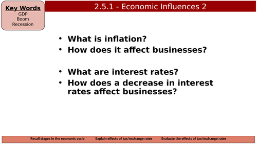 A Level Business: 2.5.1 Economic Influences