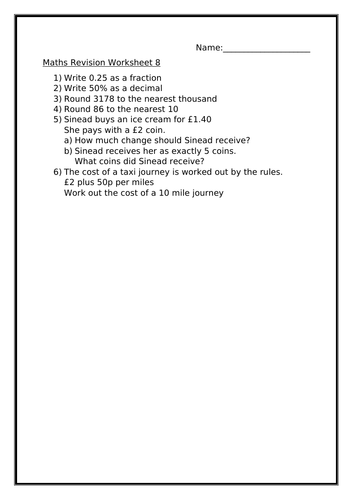 maths revision worksheet 8 teaching resources