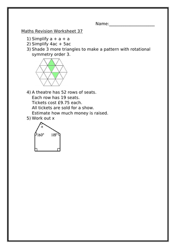 MATHS REVISION WORKSHEET 37 | Teaching Resources