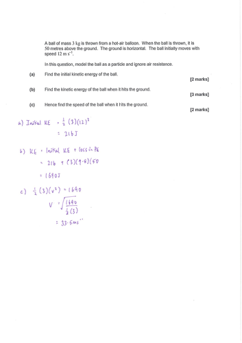 Work, Energy and Power exam questions (+Solutions)