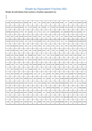 Shade by Equivalent Fractions Booklet | Teaching Resources