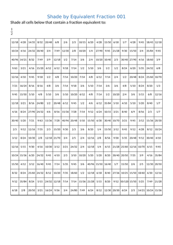 Shade by Equivalent Fractions Booklet