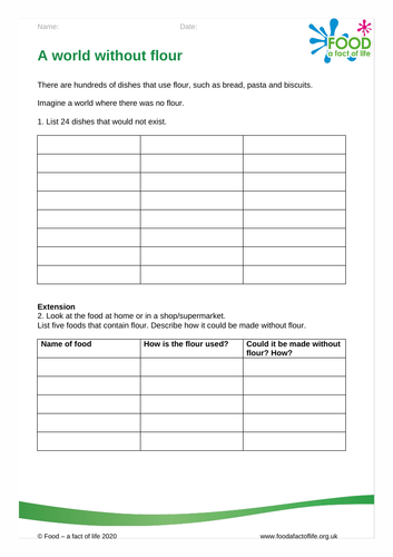 A world without flour worksheet