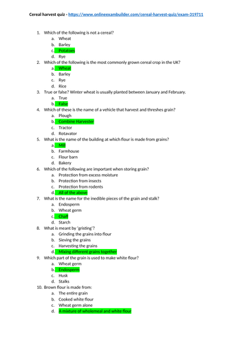 The cereal harvest quiz