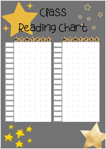 Class Reading Chart Grey with Gold Stars