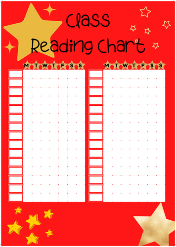 Class Reading Chart - Red background and gold stars