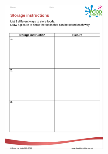 Food route - Storage instructions