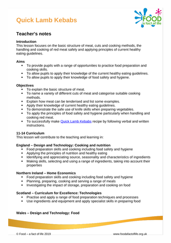 Quick lamb kebabs - 50 minute lesson