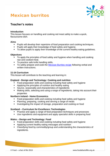 Mexican Burritos - 50 minute lesson