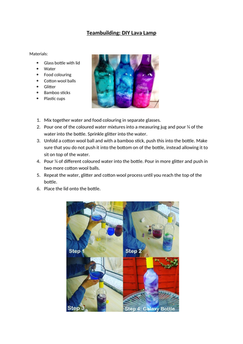 Team Building /Child Home Learning Activities / Experiments X3. Volcano, Lava Lamp & Stress DIY Ball