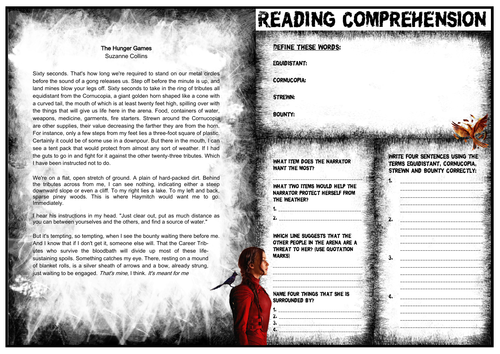 The Hunger Games - Reading Comprehension Sheet - A3