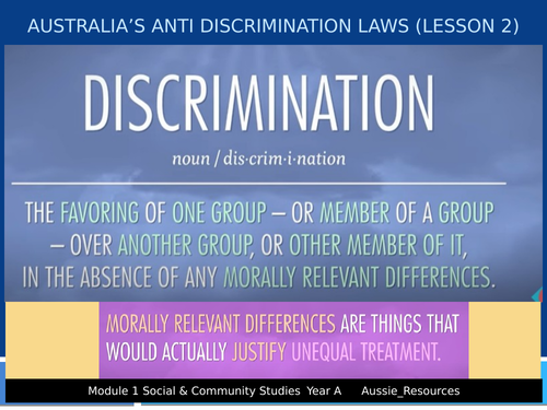 Social and Community Studies - Gender and Identity - Australia’s anti discrimination laws (lesson 2)