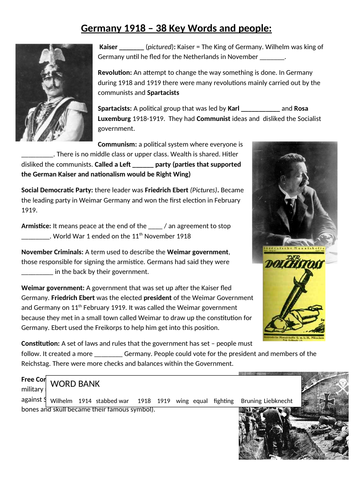 GCSE HISTORY WEIMAR AND NAZI GERMANY REVISION NOTES FOR LOWER AND MIDDLE PRIOR ATTAINING STUDENTS