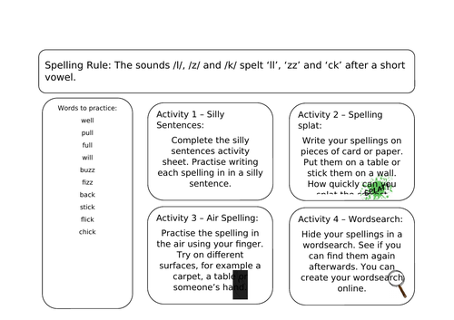 Spelling Homework Activities