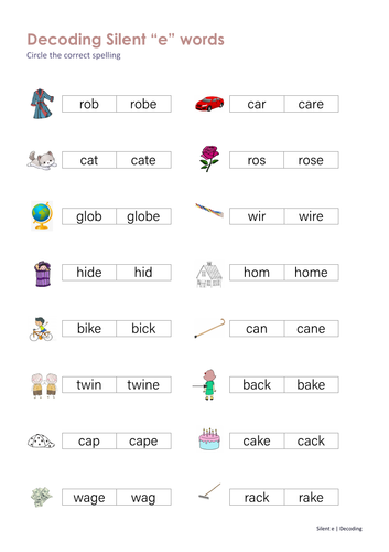 Silent e Worksheets - Read and Write