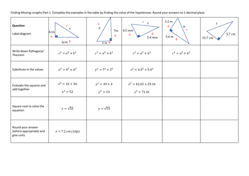 Pythagoras' Theorem Fading Examples