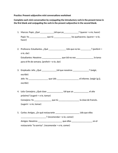 Subjunctive mini conversations worksheet