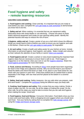 Remote learning resources for food hygiene and safety