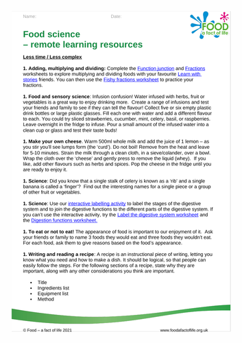 Remote learning resources for food science