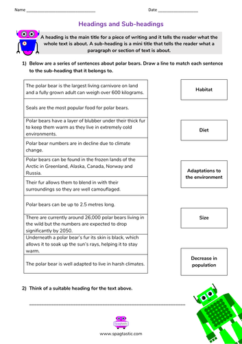Headings and sub-headings