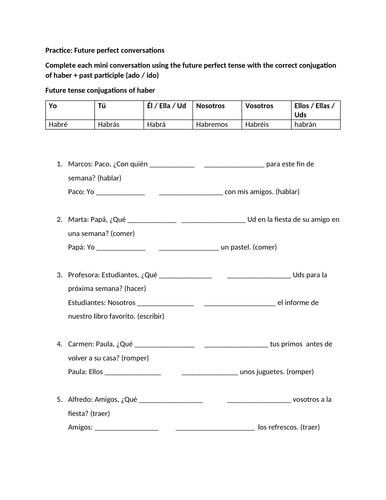Future perfect convesation worksheet
