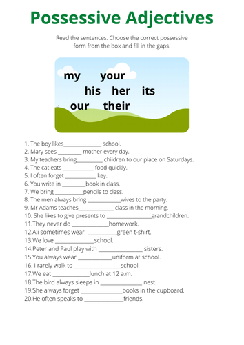 Possessive Adjectives gap fill worksheet