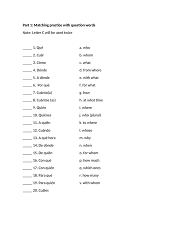 Question words matching and original questions