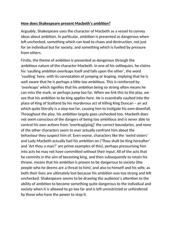 model essay macbeth gcse