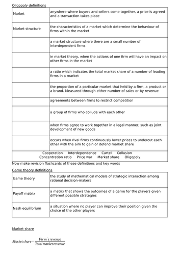 A-level Economics Oligopoly, game theory, cartels and the kinked demand curve