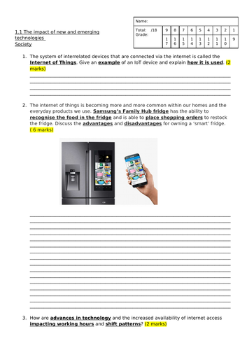 EDEXCEL Design & Technology GCSE The impact of new and emerging technologies on Society Questions