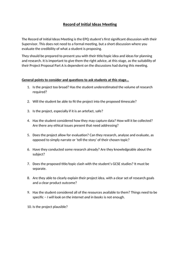 EPQ guidance for stages of AQA Projects