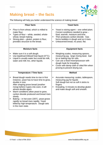 Making bread fact sheet