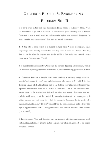 Physics Extension / Oxbridge Worksheet + Solutions - Sheet 2