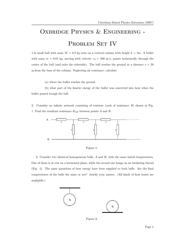 Physics Extension / Oxbridge Worksheet + Solutions - Sheet 4
