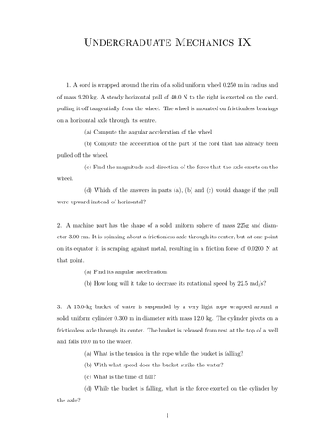 Physics - Mechanics Worksheets (Advanced - With Written Solutions)