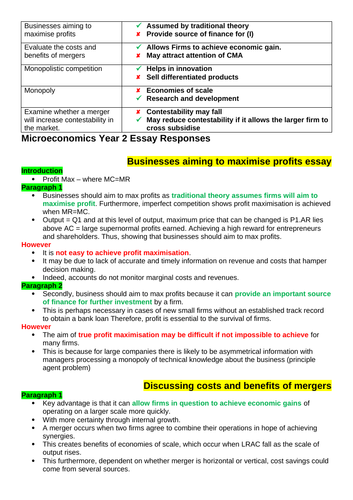 Theme 3 Edexcel Economics Essay Plans: Objectives/Mergers/Monopolistic/Monopoly