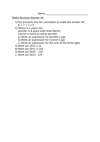 MATHS REVISION SESSION 16