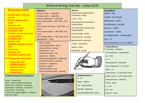 Italian GCSE 90 Word Writing Mat - Foundation and Higher - any exam board - PDF