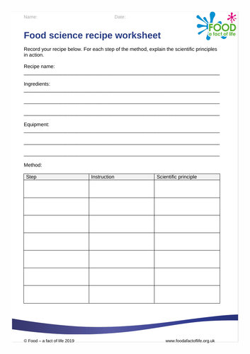 Food science recipe worksheet