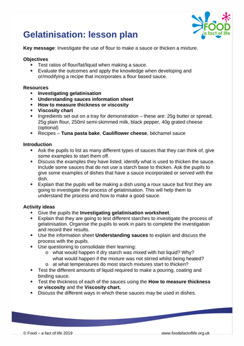 Gelatinisation lesson plan