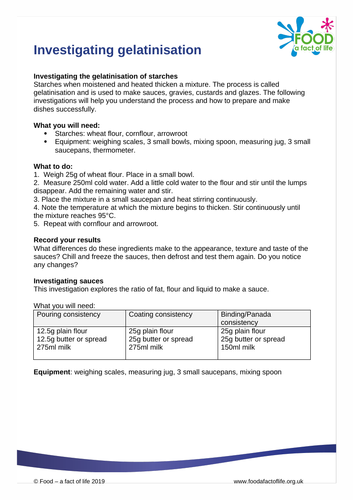 Investigating gelatinisation worksheet