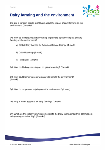 Dairy farming and the environment worksheet | Teaching Resources