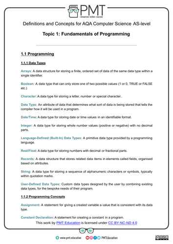 AQA A-level Computer Science Definitions