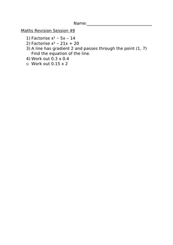 MATHS REVISION WORKSHEET 49