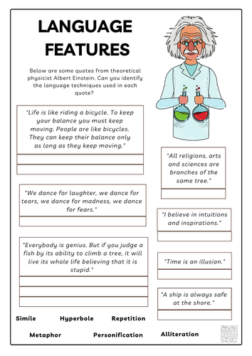 English Functional Skills /GCSE Language Techniques/Figurative Language Activity Albert Einstein