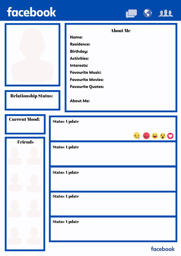 GCSE English Literature. Character Facebook Profile Analysis Template. Social Media Activity