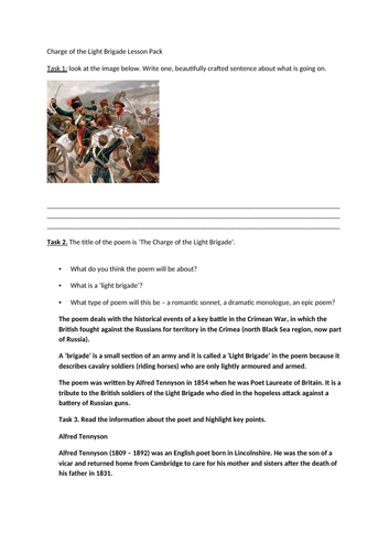 Charge of the Light Brigade Lesson pack | Teaching Resources