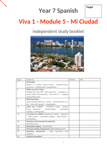 Viva 1 module 5 Mi Ciudad Independent Study booklet
